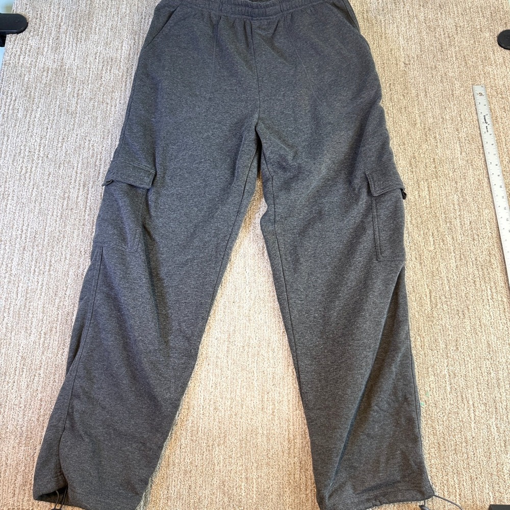 Climate Concepts Mens 2XL Fleece Cargo Pants Gray Elastic Waist Drawstring Hem